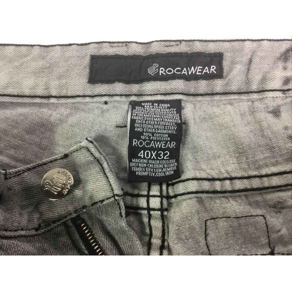 Rocawear Mens Jeans Distressed‎ black gray Stonewashed Pants StreetWear Sz 40X32 - Picture 5 of 6